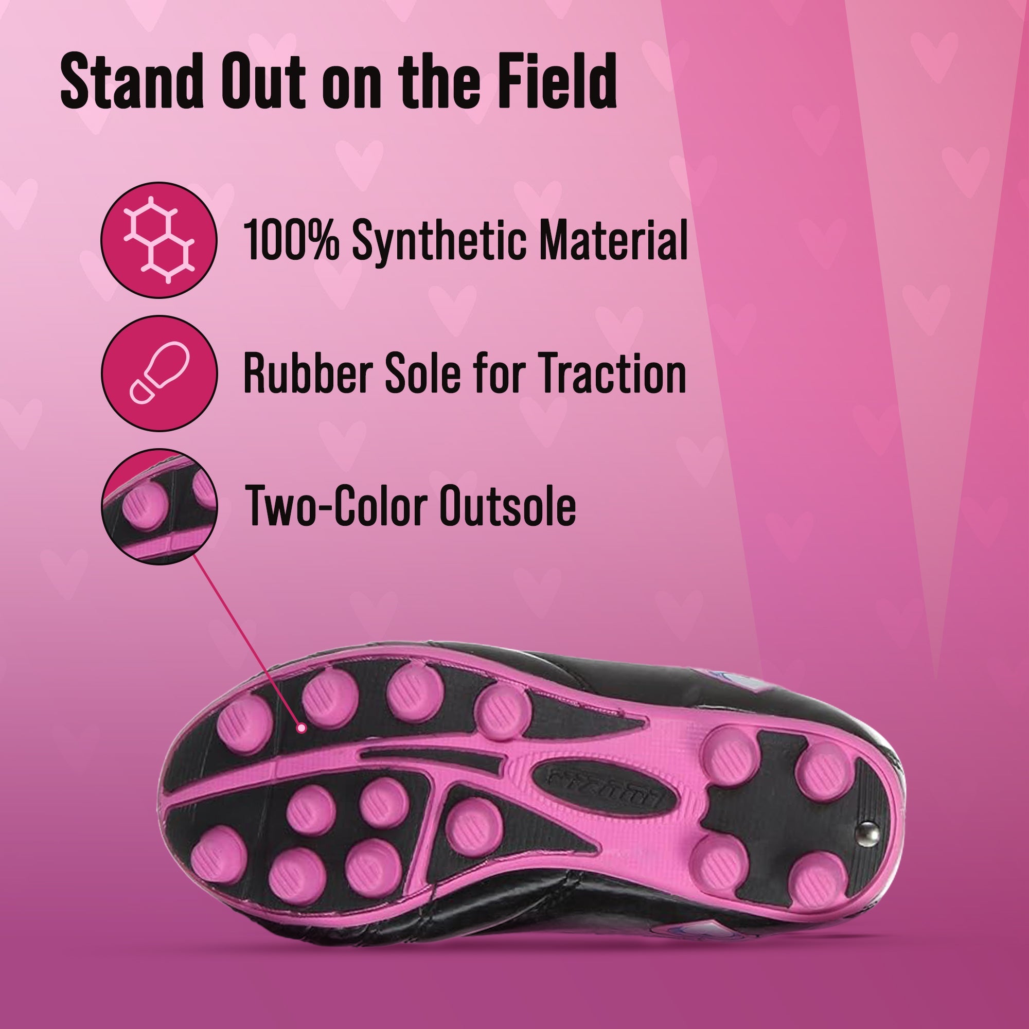 Shiny Retro Hearts Firm Ground Soccer Shoes -Black/Pink - Vizari Sports