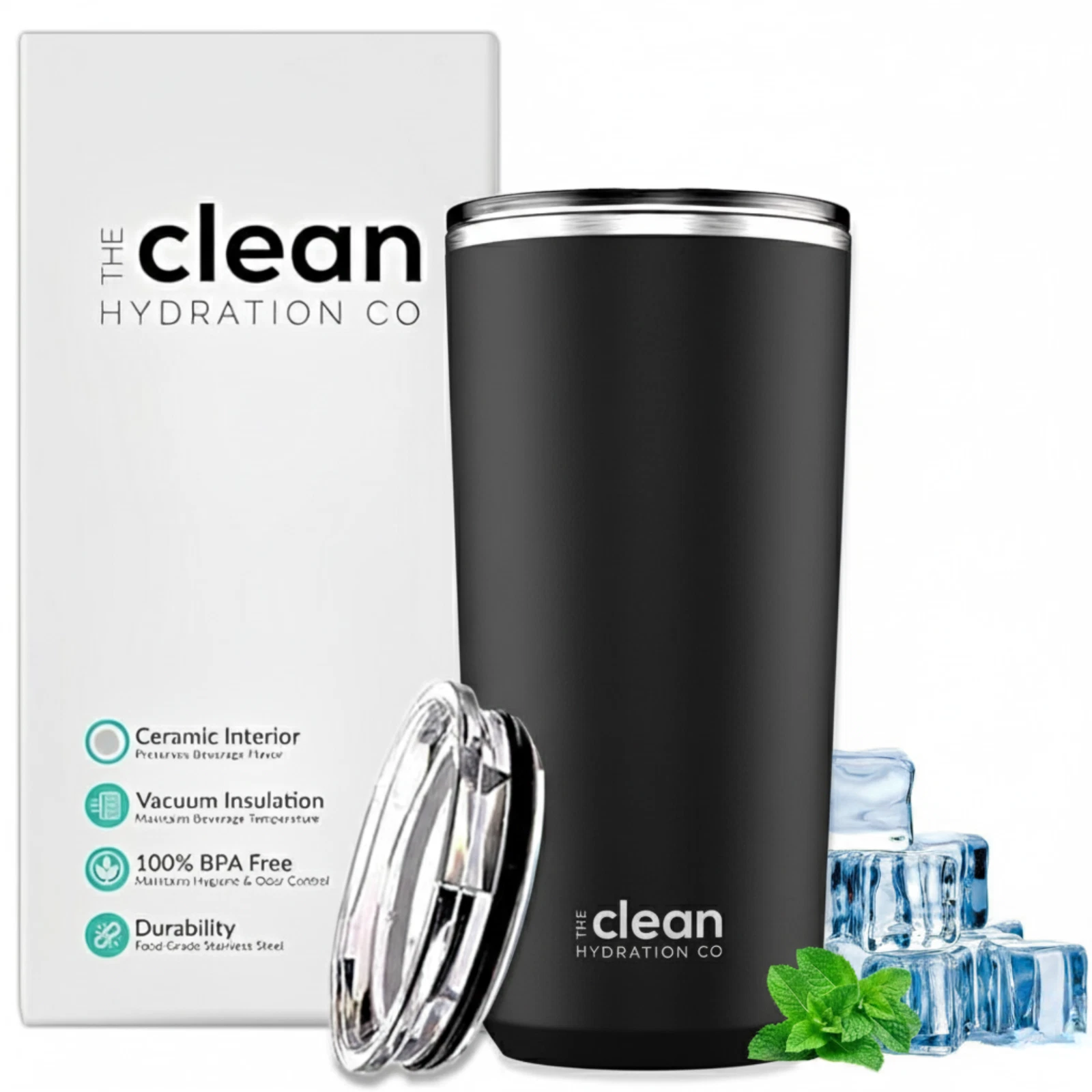 The Clean Hydration Company 20oz Ceramic Lined Insulated Coffee Tumbler, Travel Mug, Double Wall Vacuum