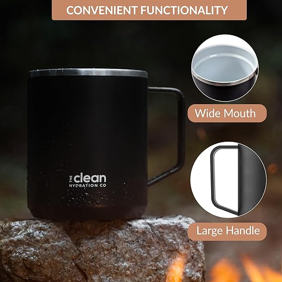 The Clean Hydration Co, Mug 12, Insulated Stainless Steel Coffee Mug Cup with Ceramic Inner Coating, No Metal Taste (Aqua)