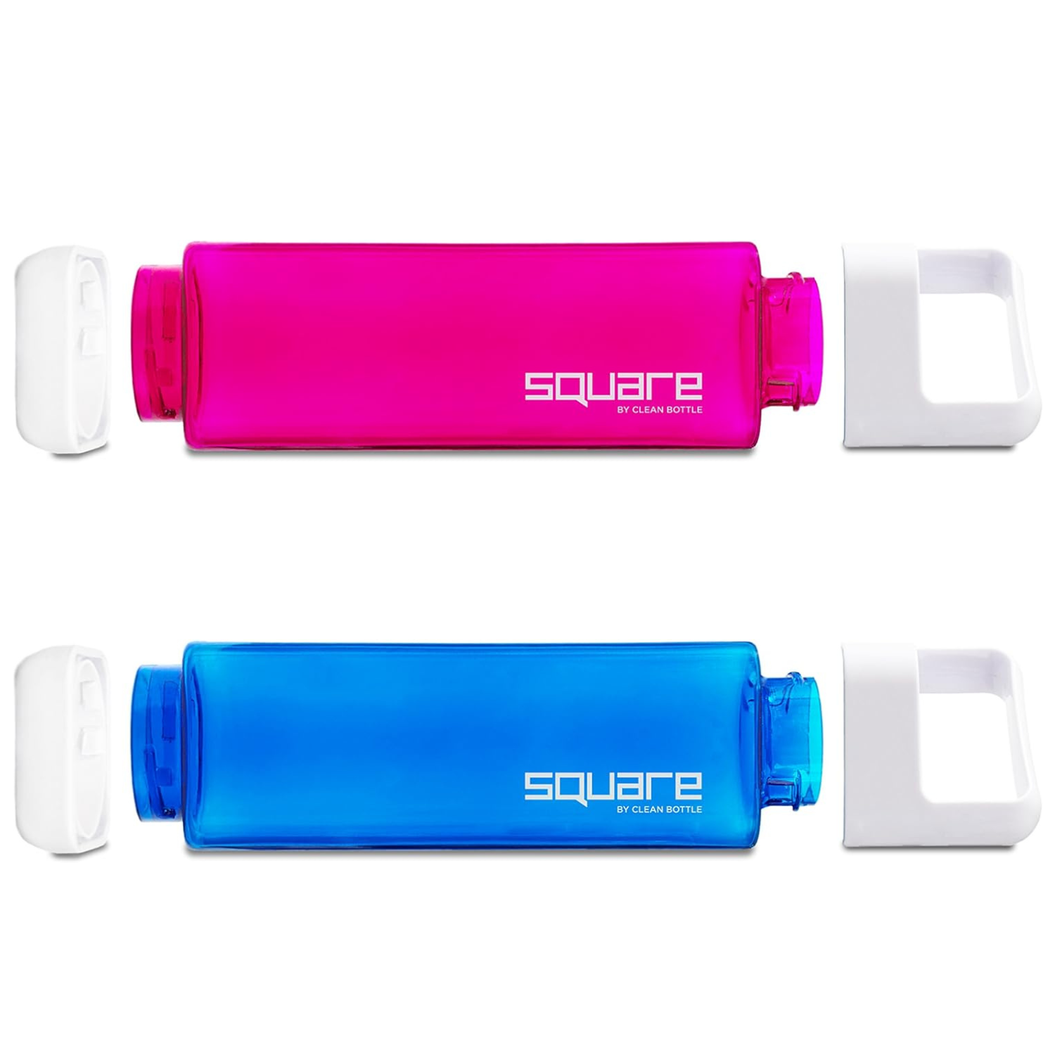 Clean Bottle Square Water Bottle 25oz, BPA-Free Plastic, Clear, Model PSQ-INF-CLEAR, Leak Proof with Carabiner Lid