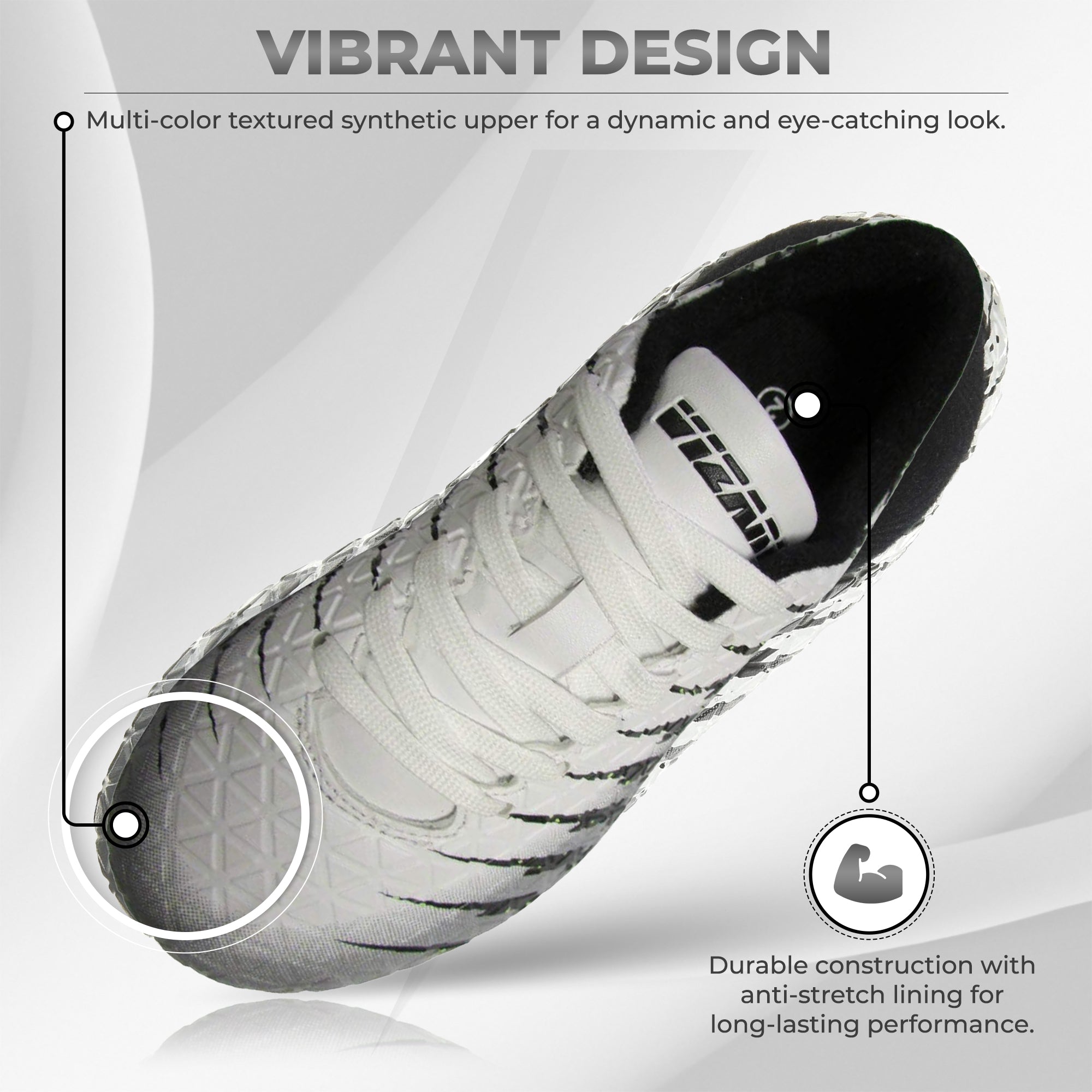 Bolt Firm Ground Soccer Shoes -White/Black/Silver - Vizari Sports