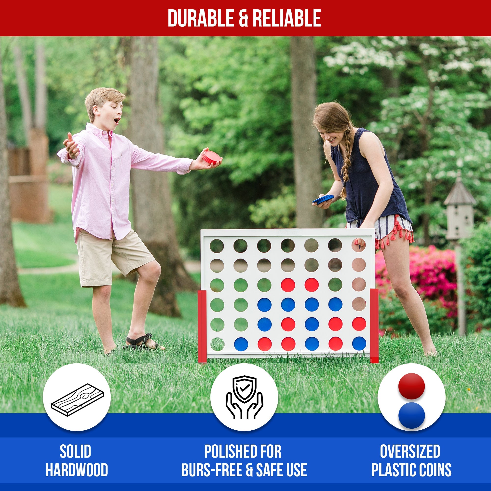 Bolaball 4 in a Row Game - Giant Wooden Outdoor & Indoor Game for Kids & Adults, White, Model 317583