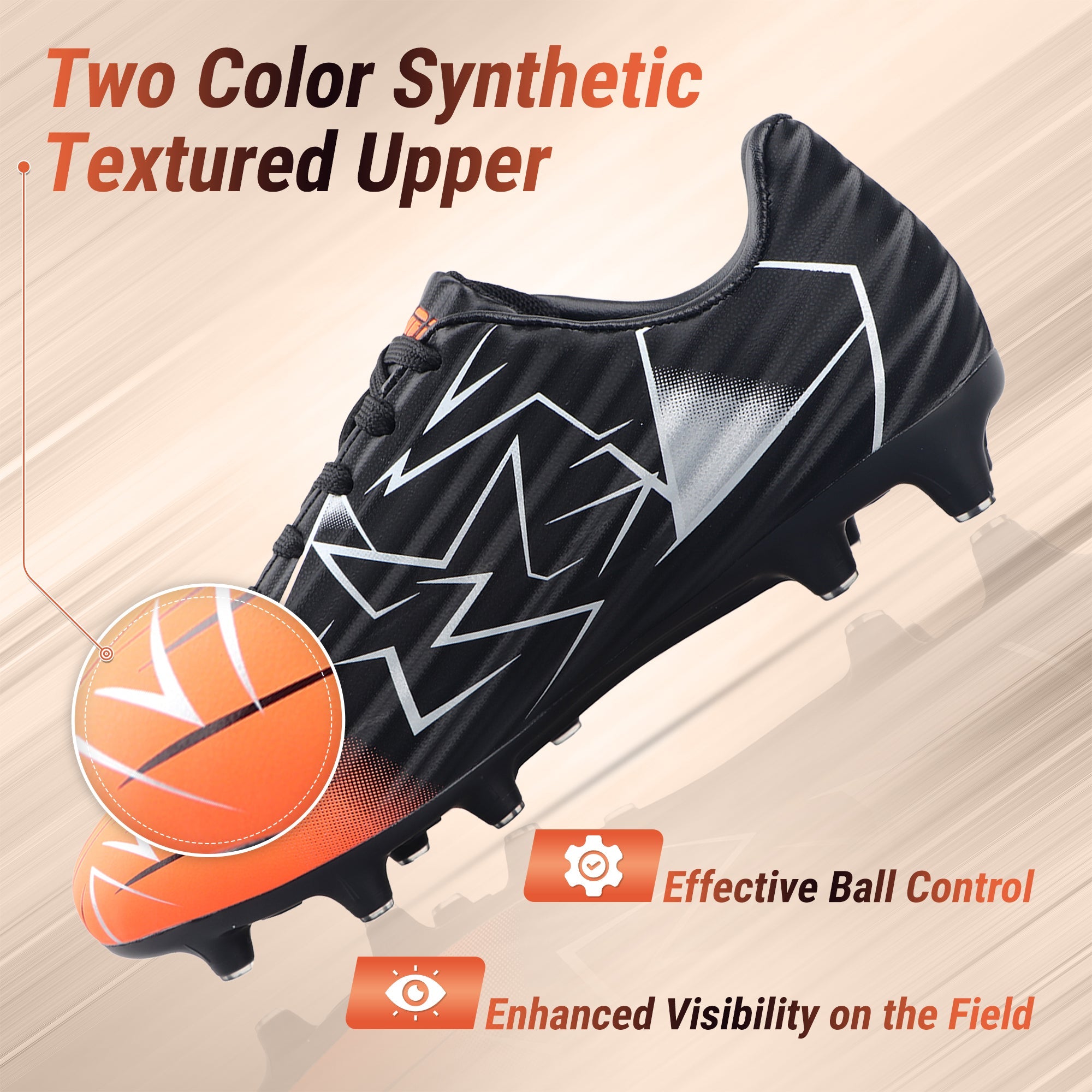 Vizari Lucia Junior Firm Ground Soccer Cleats - Black/Orange