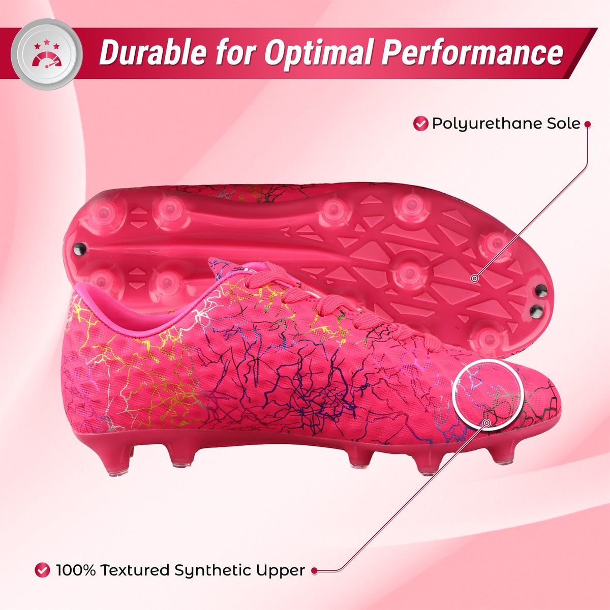 Vizari Zodiac Junior Padded Comfort Firm Ground (FG) Youth Soccer Cleats - Pink