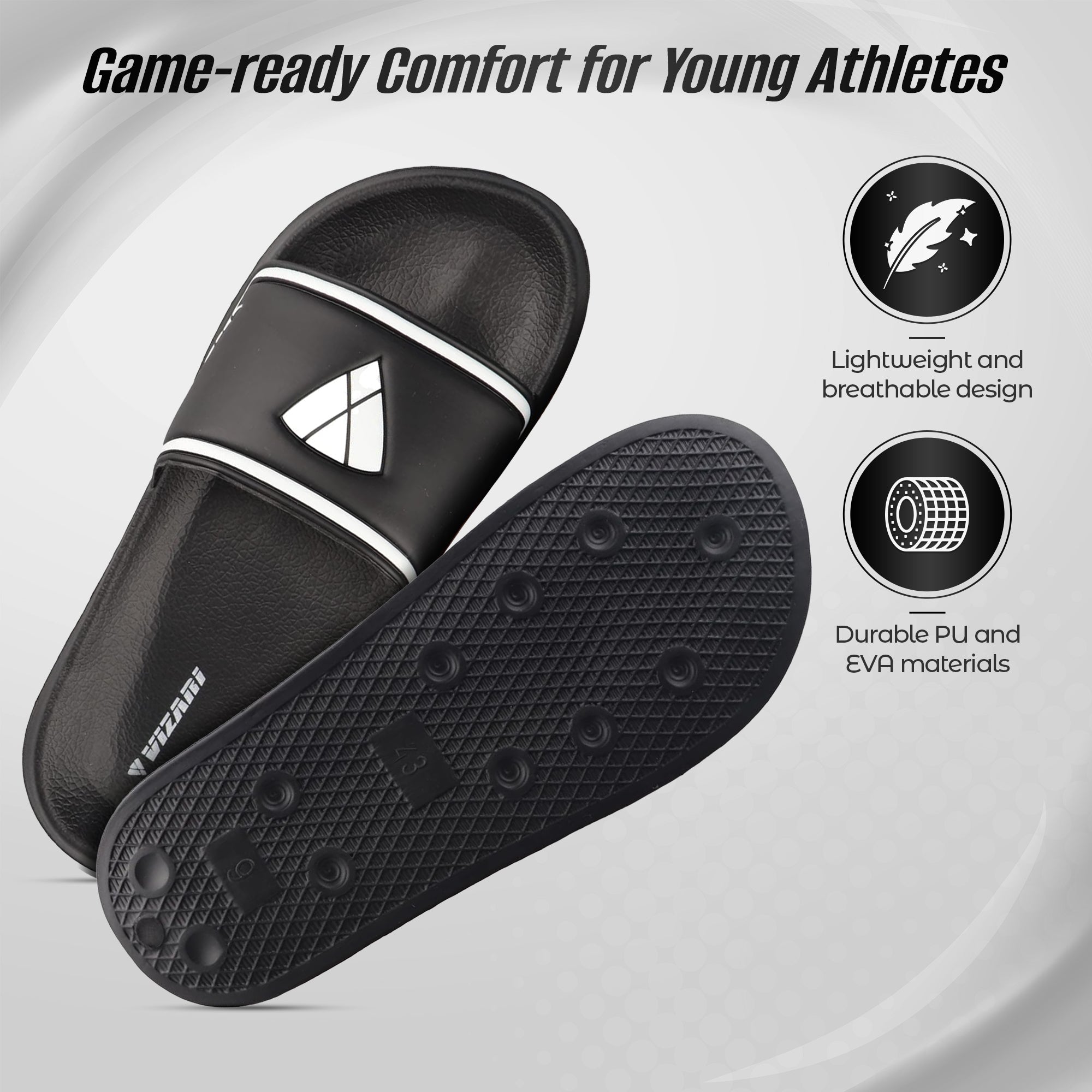Youth Soccer Slide Sandals - Black - Vizari Sports