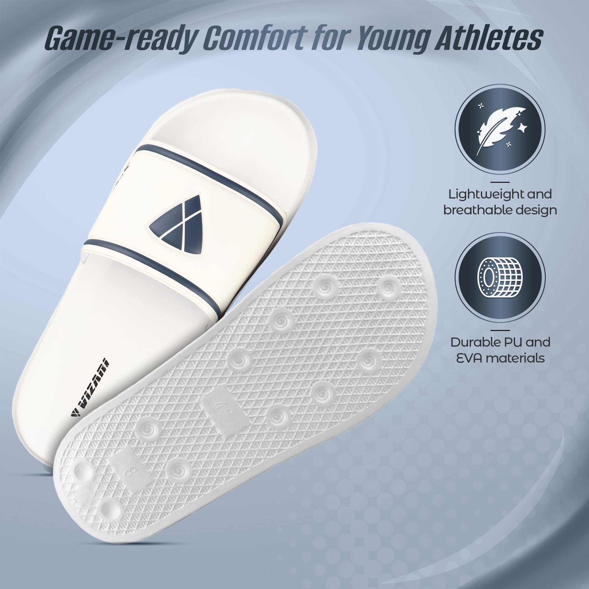 Youth Soccer Slide Sandals - White - Vizari Sports
