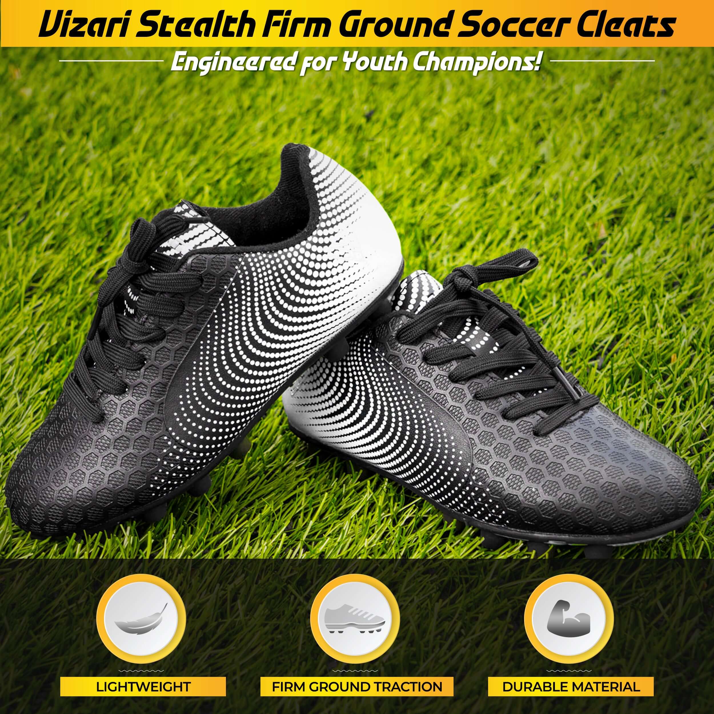 Vizari Stealth Firm Ground Soccer Shoes – Black/White