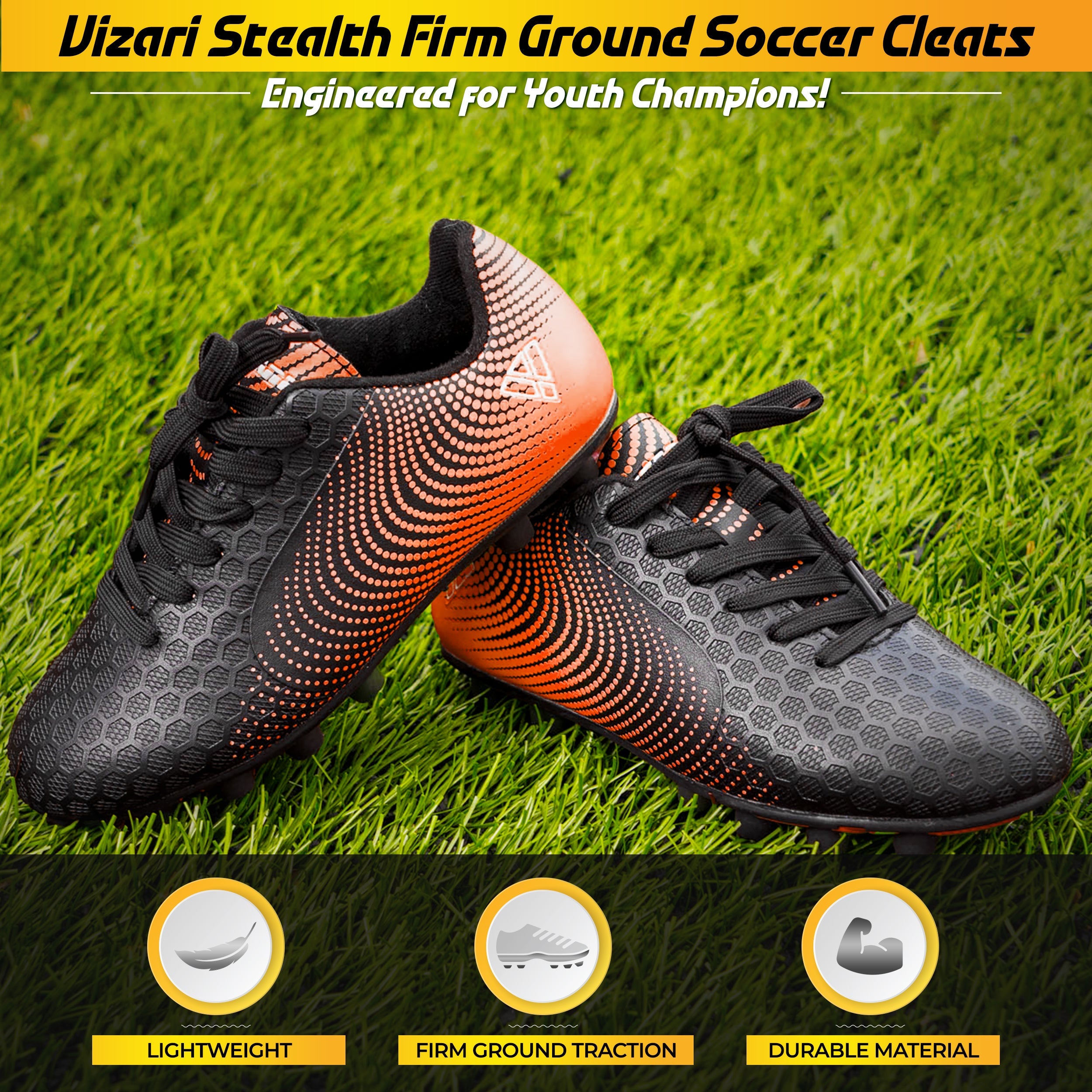 Vizari Stealth Firm Ground Soccer Shoes – Black/Orange