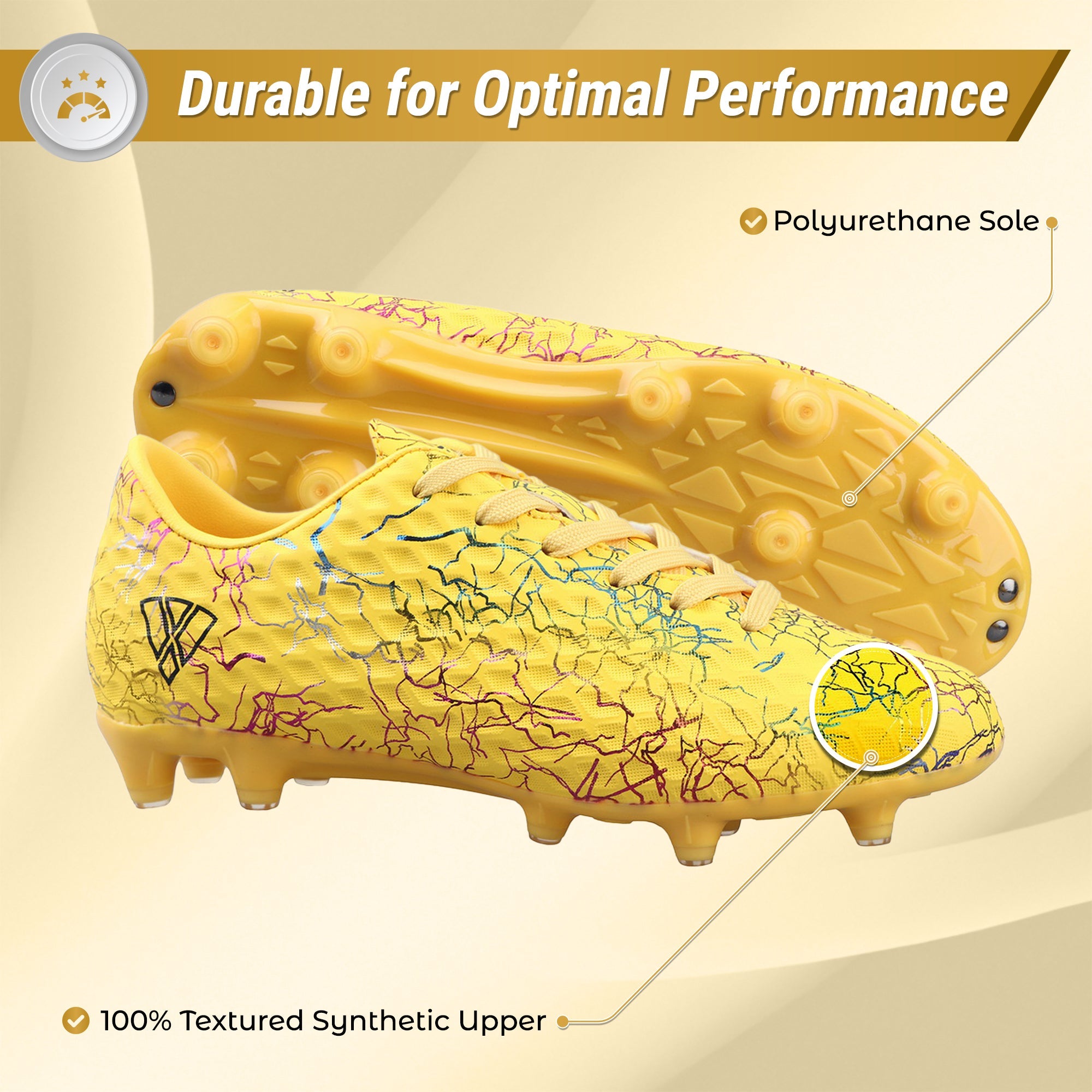 Vizari Zodiac Junior Kids Firm Ground (FG) Soccer Cleats -Yellow, Youth Sizes 8C