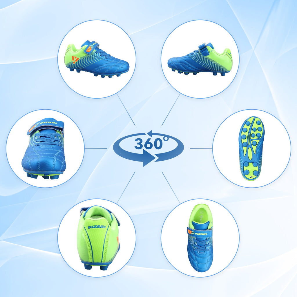 Vizari Sports Loma Velcro Youth Firm Ground Soccer Cleats - Blue/Green