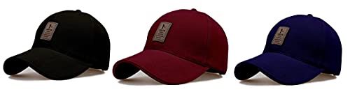Alcove...Refine Your Image Pack Of 3 Edixo Unisex Sports Cotton Baseball Cap (Size: Adjustable, Color: Navy, Black & Maroon)