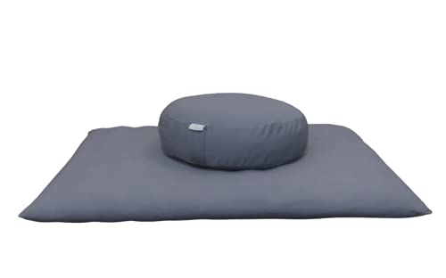 NutriBuck Round Zafu & Zabuton Meditation Yoga Mat Cushion Combo Filled with Buckwheat Hulls (Grey)