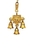 Uapan Brass Bells I Hanging 3 Bells Swastika I Hanging Bell For Temple, Door Entrance, Pooja Mandir (Swastik, Gold),Religious