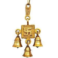 Uapan Brass Bells I Hanging 3 Bells Swastika I Hanging Bell For Temple, Door Entrance, Pooja Mandir (Swastik, Gold),Religious