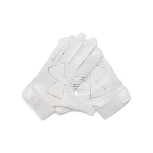 Under Armour Boys' F9 Nitro Football Gloves, (100) White/Distant Gray/Metallic Silver, Medium