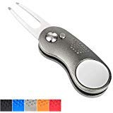 Mile High Life All Metal Foldable Golf Divot Tool With Pop-Up Button & Magnetic Ball Marker (Gray Curve)