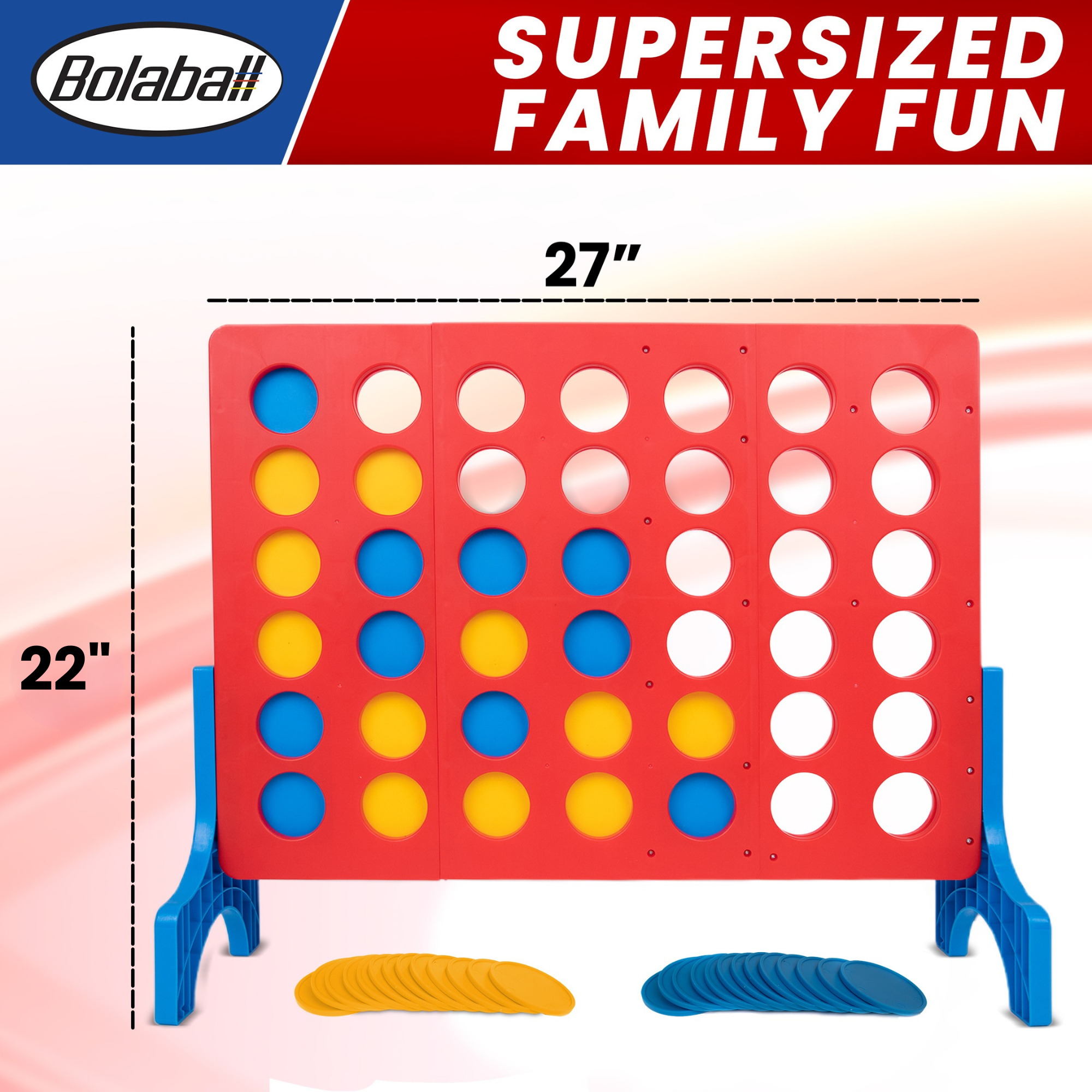 Bolaball 4 in a Row Outdoor Game - 1.8 Ft Life-Size Lawn Game for Family & Kids, Red Plastic, Model 317585