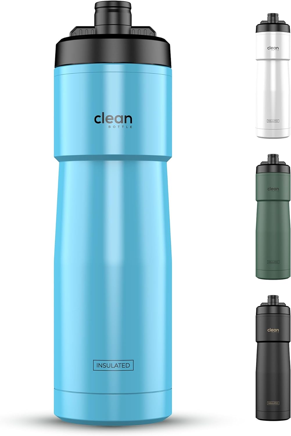 Clean Bottle Insulated Bike Water Bottle, 23 oz, Black, Easy Clean Nozzle, Squeeze Design, Model SPT23001