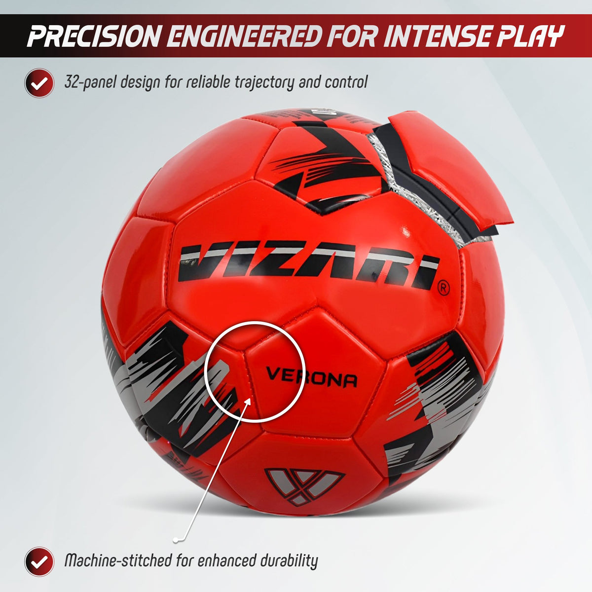 Vizari Verona Soccer Ball – Red/Black/Silver