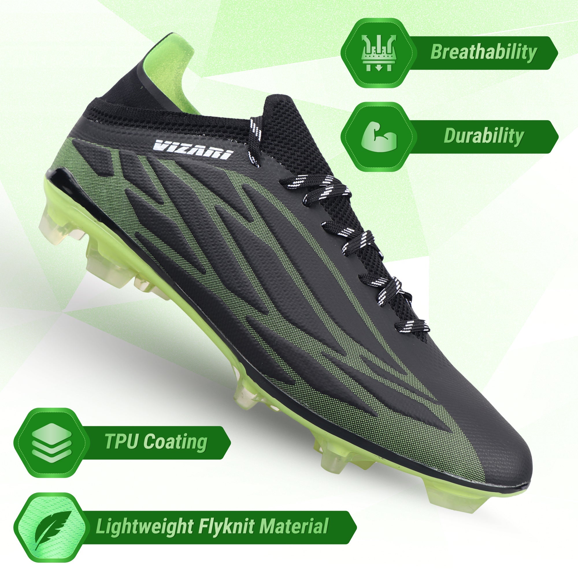 Vizari Provo Adult Firm Ground Soccer Cleats – Black/Lime