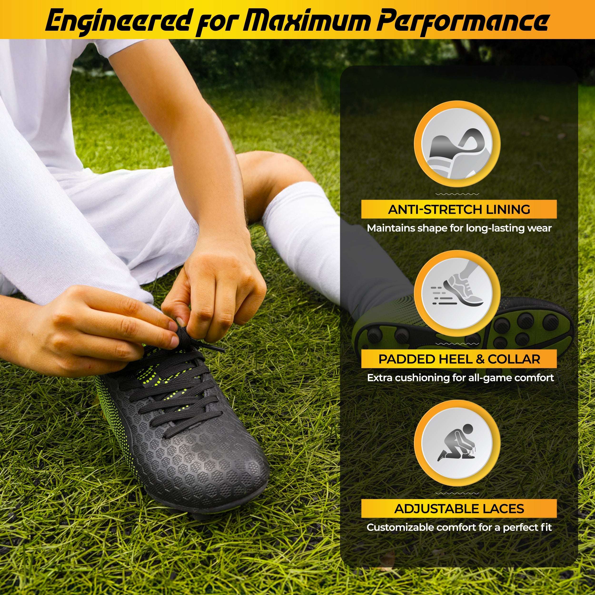 Stealth Firm Ground Soccer Shoes -Black/Green - Vizari Sports