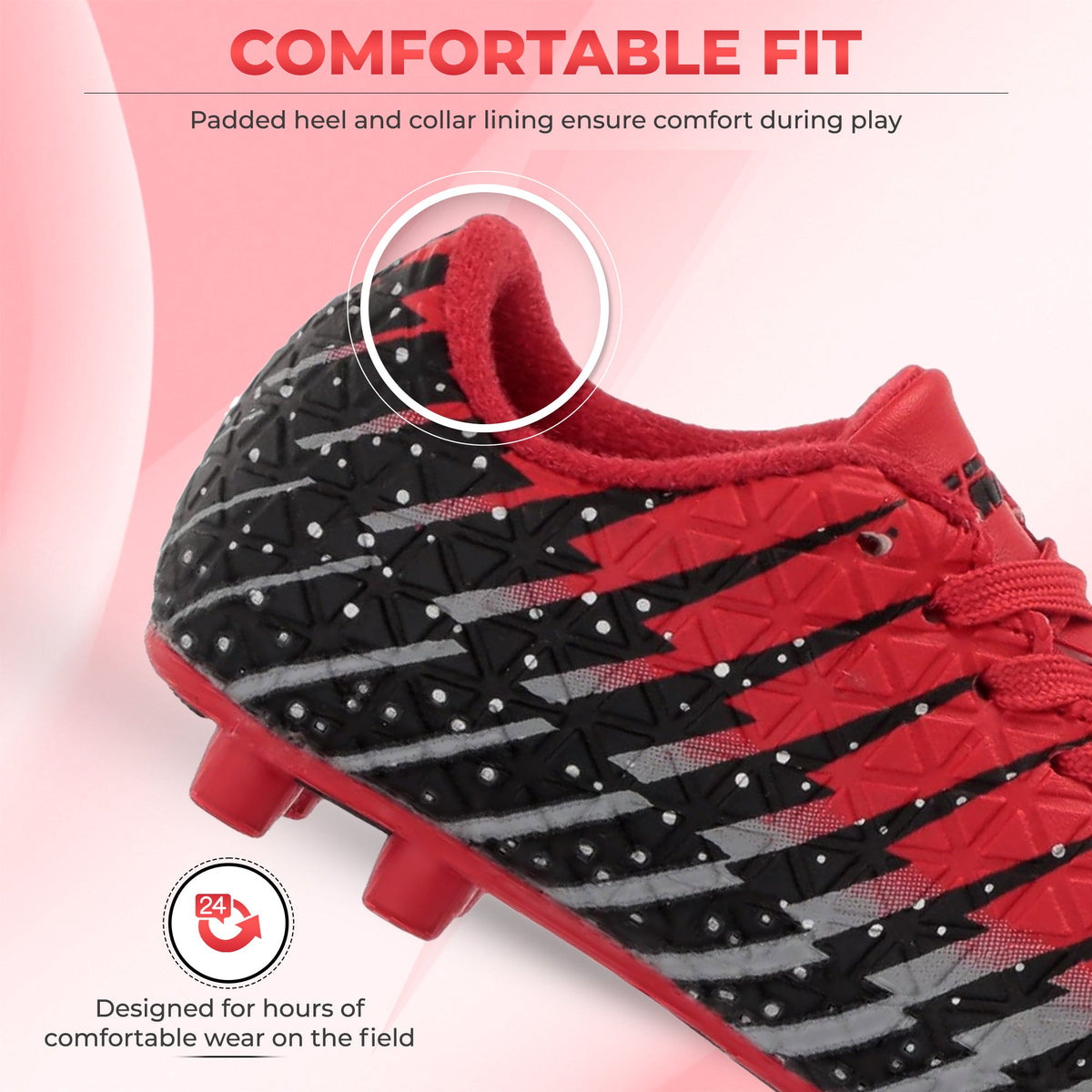 Vizari Bolt Youth Firm Ground Soccer Cleats – Red/Black/Silver