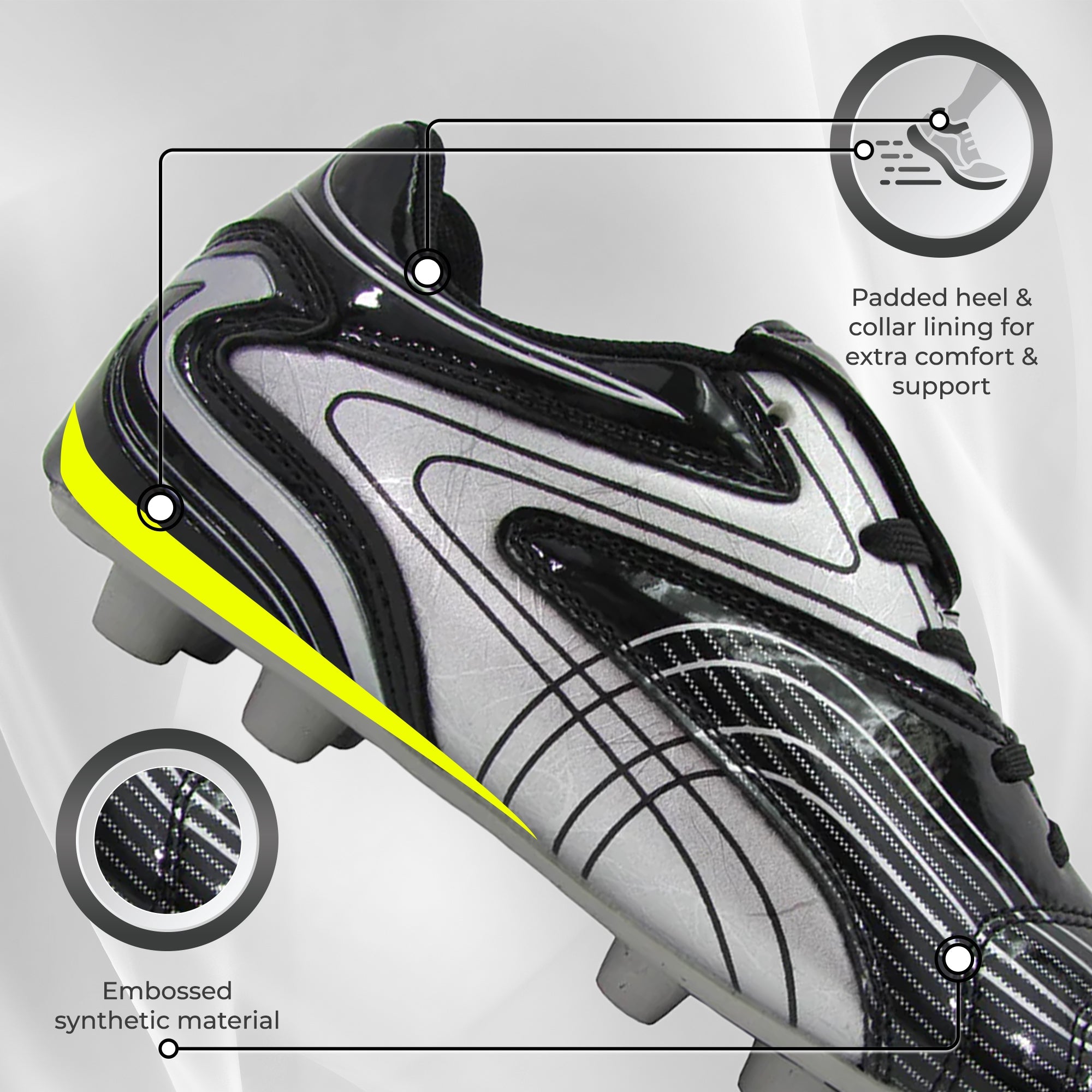 Youth Striker Firm Ground Soccer Shoes -Black/Silver - Vizari Sports