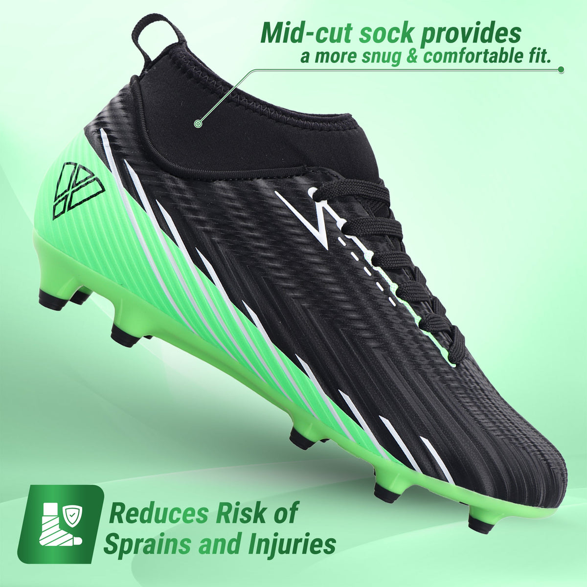 Vizari Tesoro Firm Ground Mid-Cut Soccer Shoes – Black/Green
