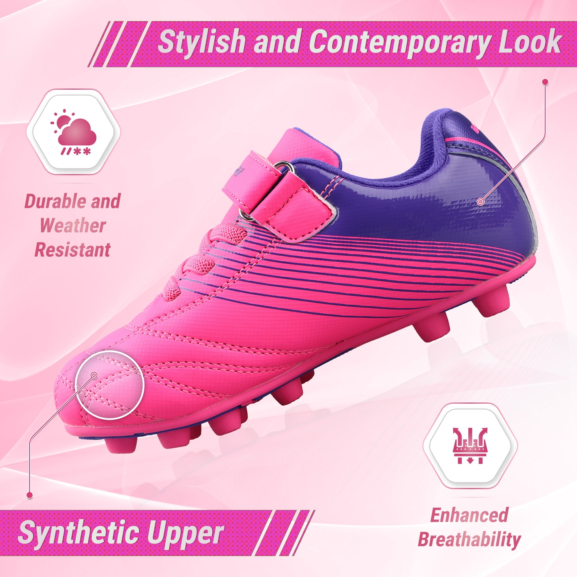 Vizari Loma Velcro Firm Ground Soccer Cleats - PInk/Purple
