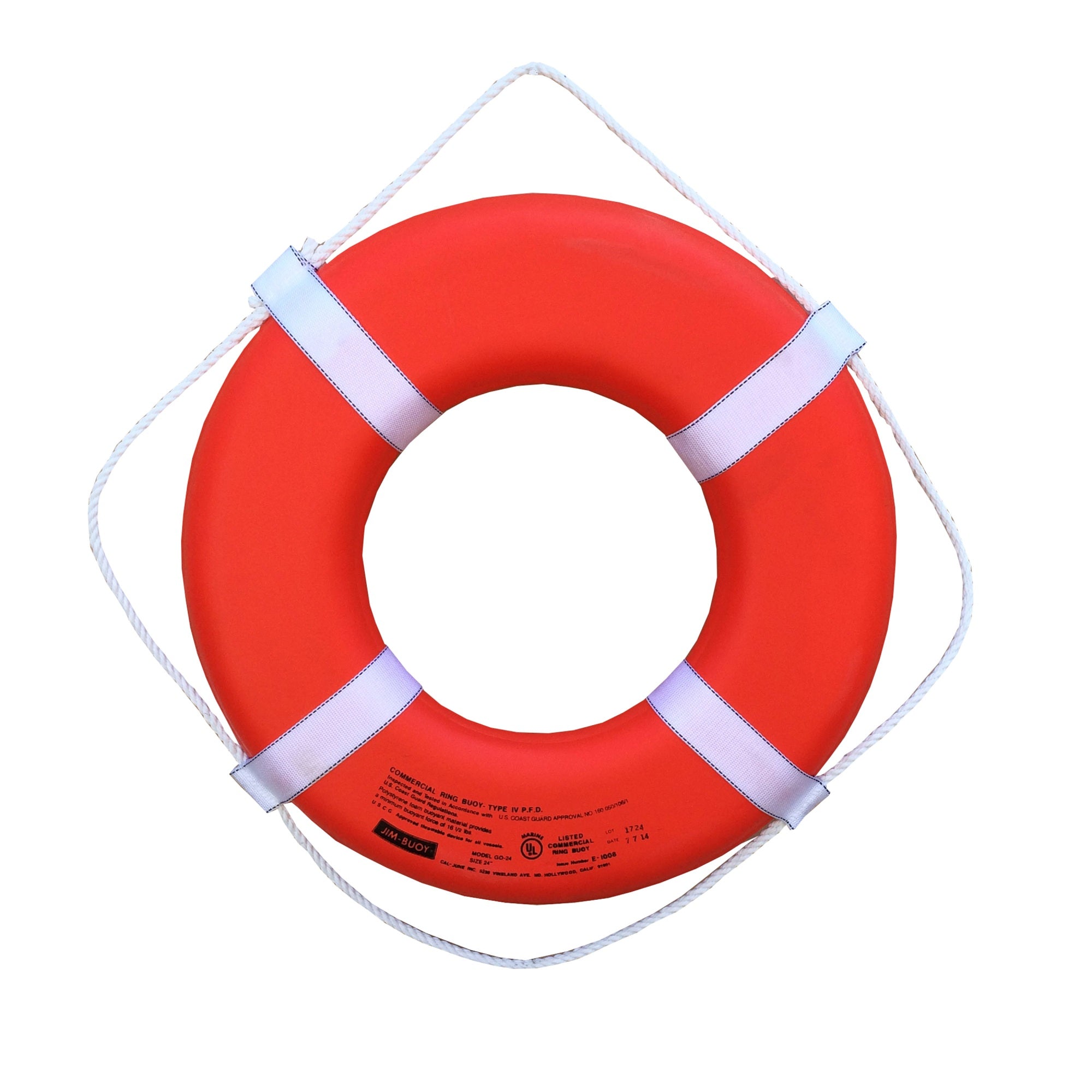 Jim-Buoy Go-24 U.S.C.G. Approved G-Series Life Ring - 24'', Orange