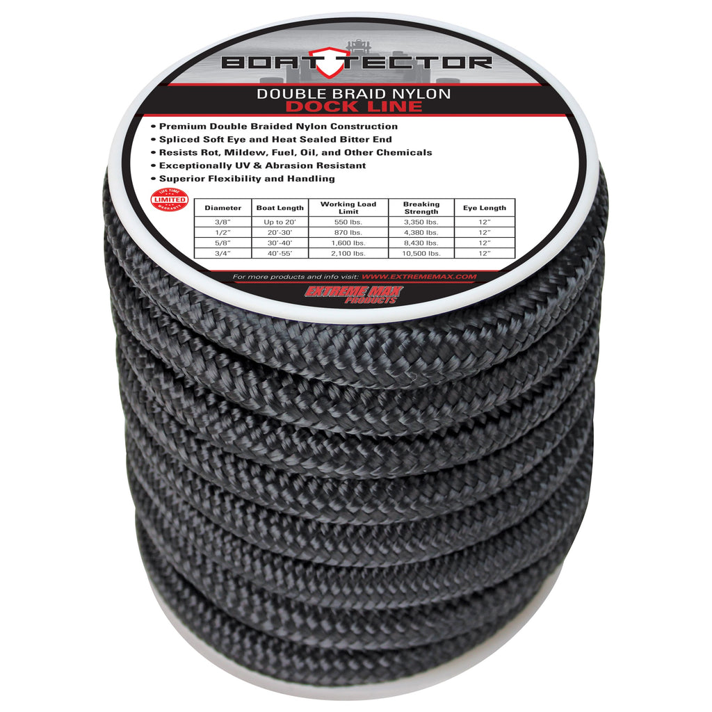Extreme Max 3006.2309 Boattector Double Braid Nylon Dock Line - 3/4'' X 30', Black