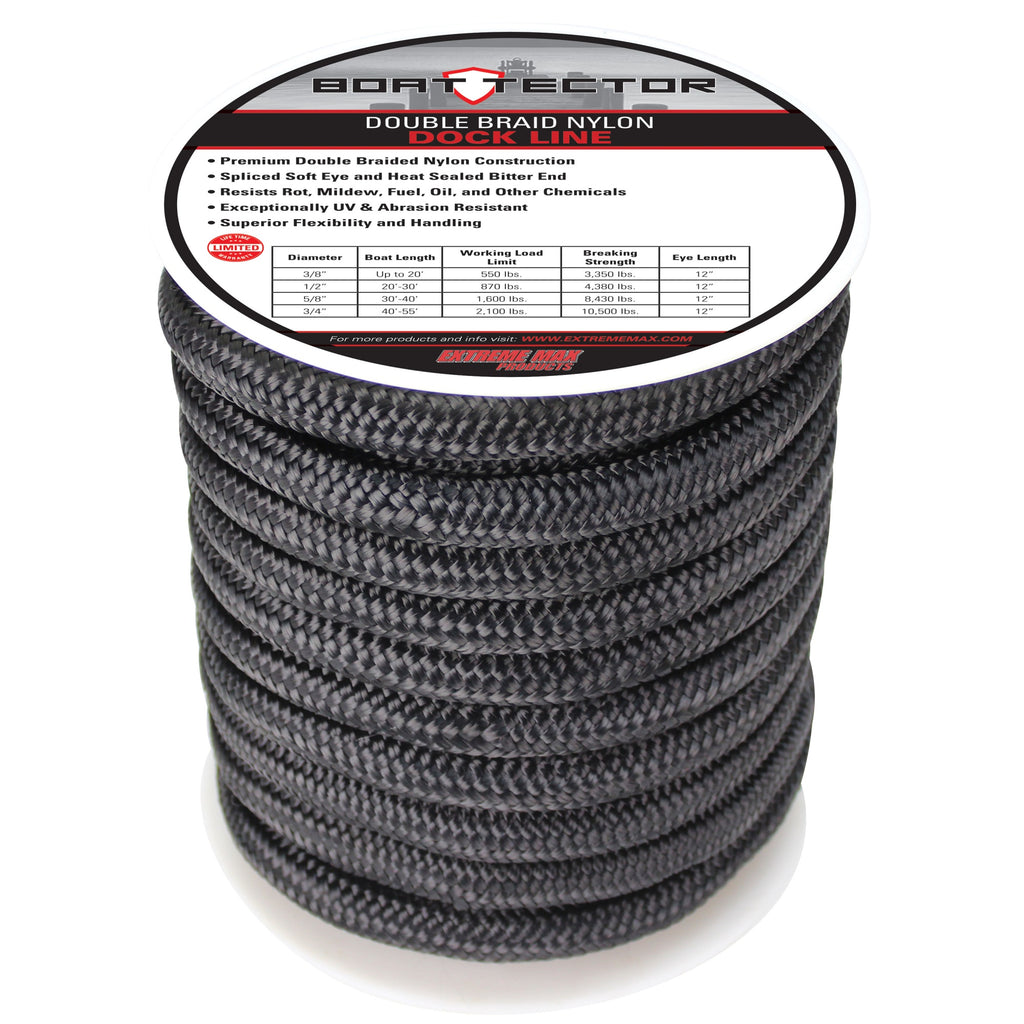 Extreme Max 3006.2318 Boattector Double Braid Nylon Dock Line - 3/4'' X 60', Black