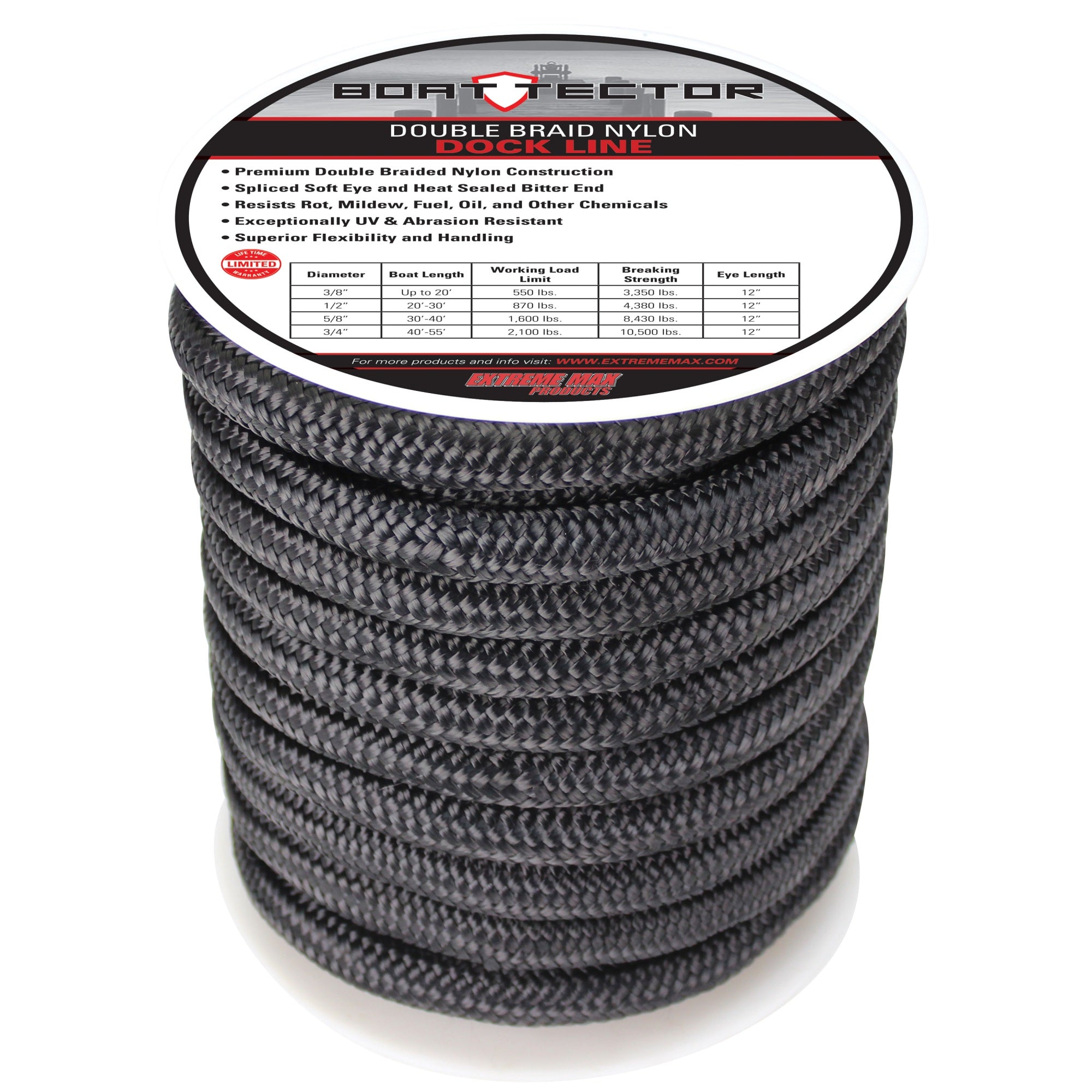 Extreme Max 3006.2318 Boattector Double Braid Nylon Dock Line - 3/4'' X 60', Black