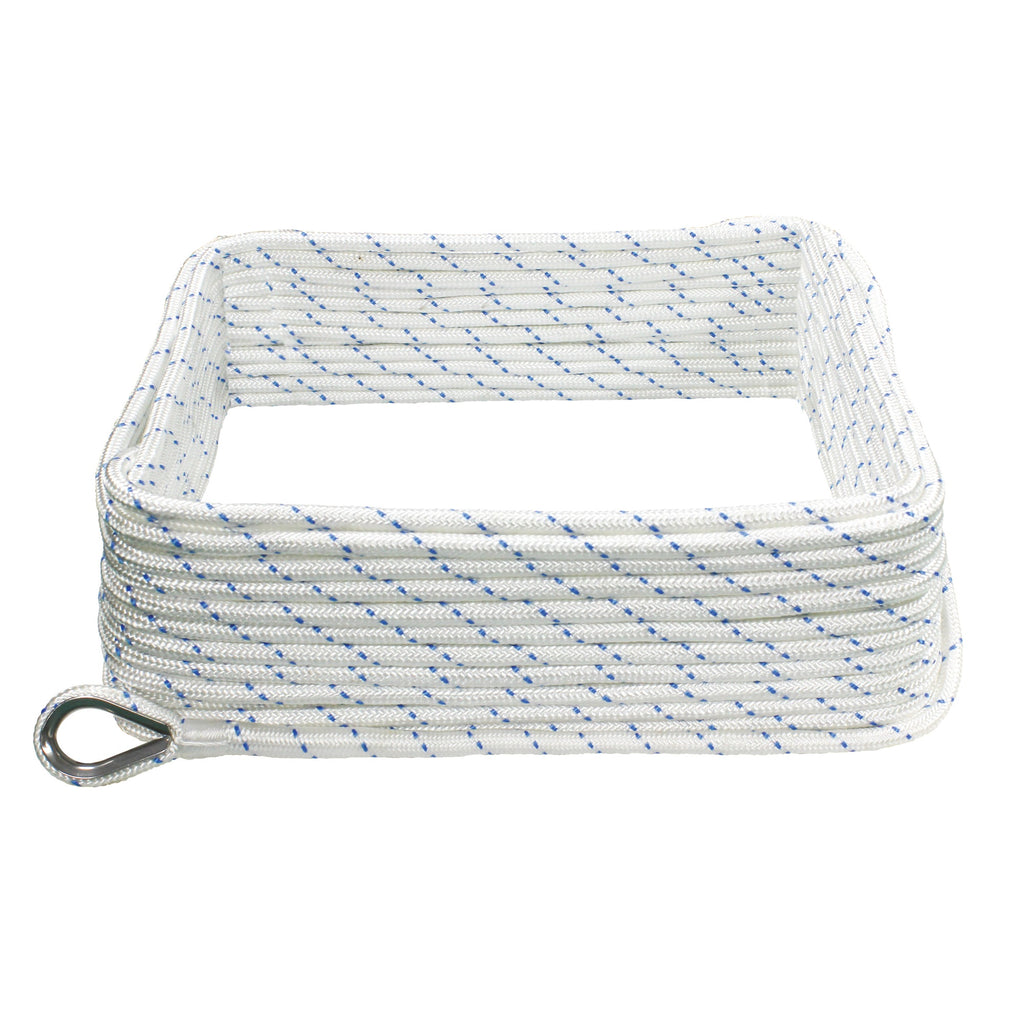 Extreme Max 3006.2505 Boattector Double Braid Nylon Anchor Line With Thimble - 3/8'' X 250', White W/ Blue Tracer