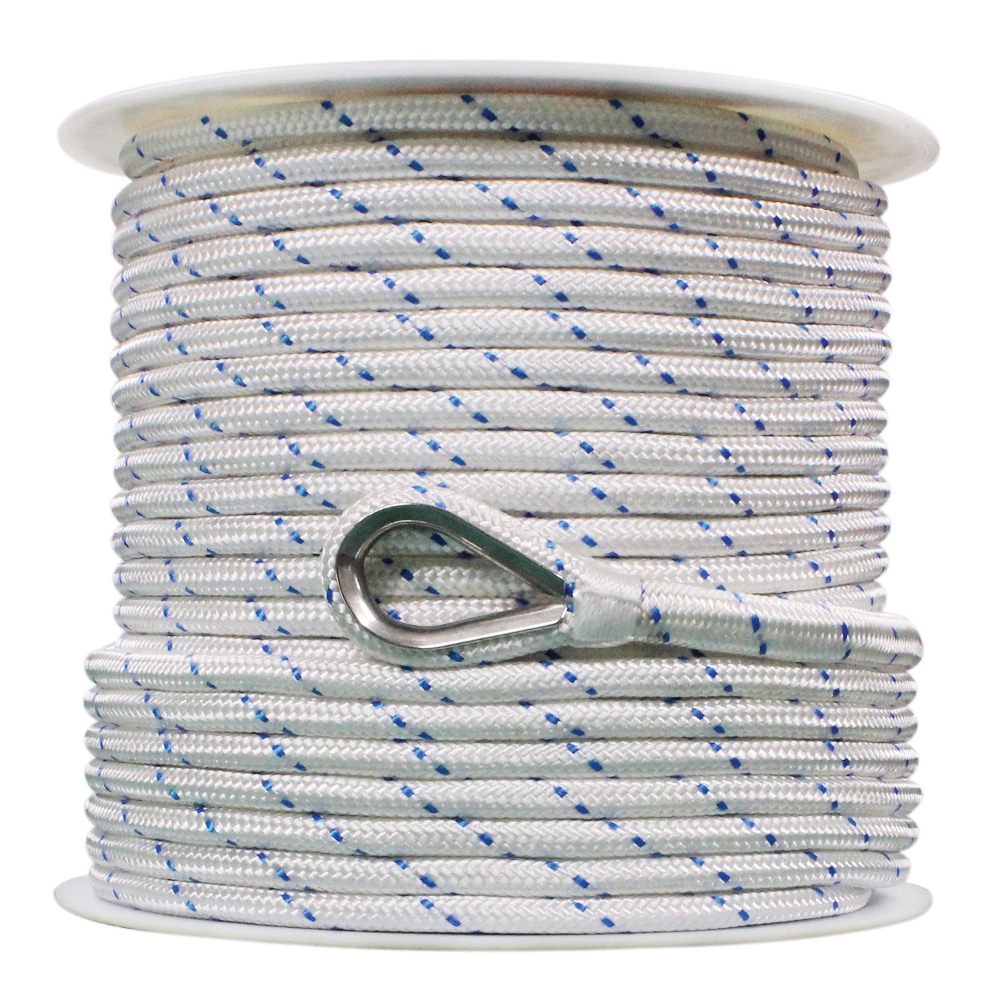 Extreme Max 3006.2514 Boattector Double Braid Nylon Anchor Line With Thimble - 1/2'' X 150', White W/ Blue Tracer