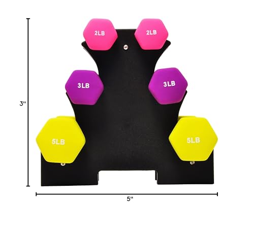 Fitvids Set of 6 Neoprene Dumbbell Hand Weights, Set with Rack: 2/3/5 Pairs