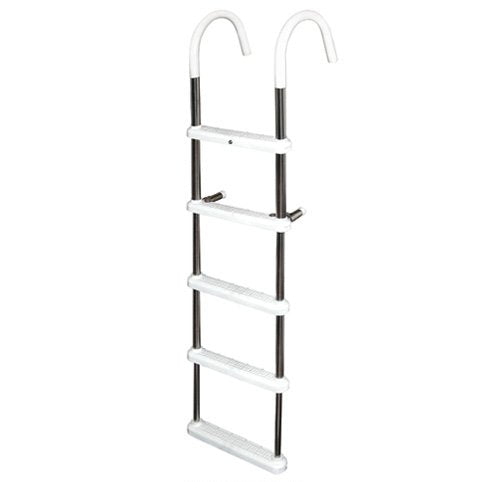 JIF Marine 5-Step Aluminum Gunwale Hook Ladder - Folding Boat Ladder with 11 Vinyl-Covered Hooks, Anodized Frame, and 250 lb Cap