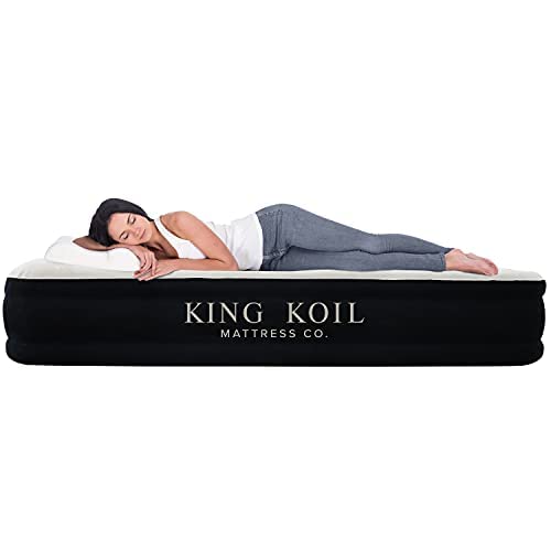 King Koil Luxury Queen Air Mattress With Built-In Pump For Home, Camping & Guests - Queen Size Inflatable Airbed Luxury Double H