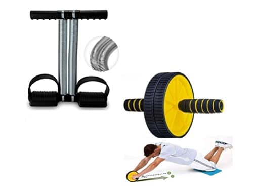 GJSHOP Double Spring Tummy Trimmer and Double Wheel AB Roller Combo for Abs Core Abdominal Workout Back Exercise Gym & Fitness K