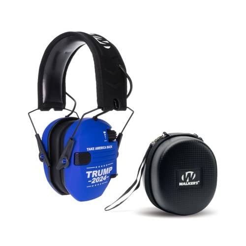 Walker'S Razor Slim Shooting Earmuffs-Take America Back Series (Trump 2024, Blue) Bundle With Hearing Protective Case