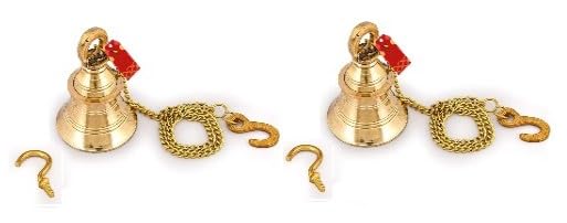 Uapan Brass Gold Wall Hanging Bell With Chain And Hanging Hook For Home Mandir Temple Decorative I Puja Room (Pack Of 2 Nos) (4