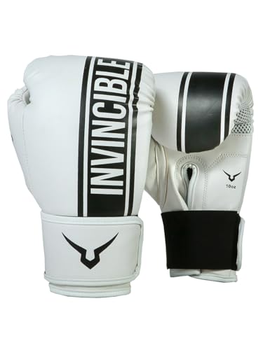 Invincible Tejas Fitness Training Synthetic Leather Boxing Gloves For Men & Women (WhiteBlack, 10 Oz)