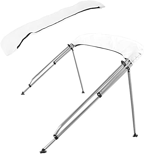 Msc 3 Bow 4 Bow Bimini Top Boat Cover With Rear Support Pole And Storage Boot (3 Bow 6'L X 46'' H X 79''-84'' W, White)