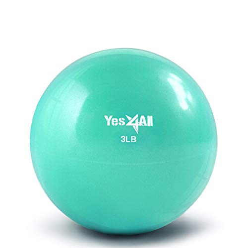 Yes4All Soft Weighted Toning Ball/Medicine Ball & Exercise Pilates Ring - Multi Colors & Weights Available (B. 3 Lbs Cyan Green)