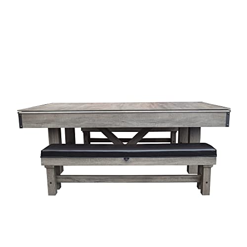 Hathaway Logan 7-Ft Pool Table Combo Set With Benches - Rustic Gray With Blue Felt, Barnwood