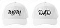 Mom Dad Caps Set, White With Black Print, Matching Couple Hats, Pack Of 2