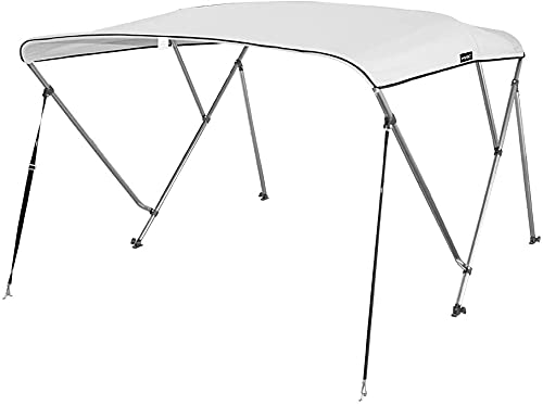 Msc 3 Bow 4 Bow Bimini Top Boat Cover With Rear Support Pole And Storage Boot (3 Bow 6'L X 46'' H X 79''-84'' W, White)