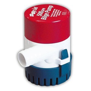 Rule 25D Submersible Bilge Pump, 500 Gallon Per Hour, 12 Volt Dc, Non-Automatic,Red/White/Blue