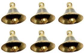 Uapan Brass Pooja Room Bells With J Hook (Silver Gold_2 Inch, Pack Of 6)