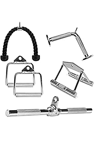 M ART Combo Pack Triceps Rope Handle, Triceps Straight LAT Bar, Triceps V Shaped Handle Bar, Rowing Handle, DHandles Pair